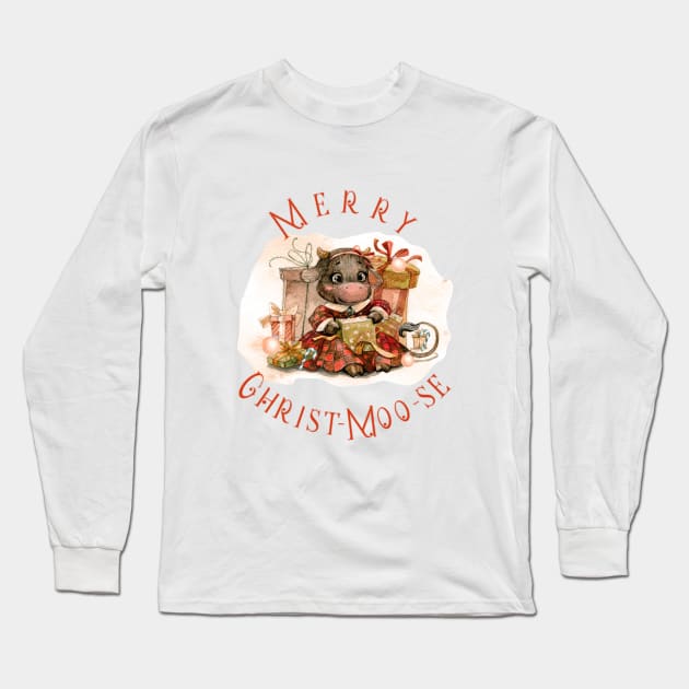 Christmas Cow, Cute,Country,Adorable Long Sleeve T-Shirt by allthumbs